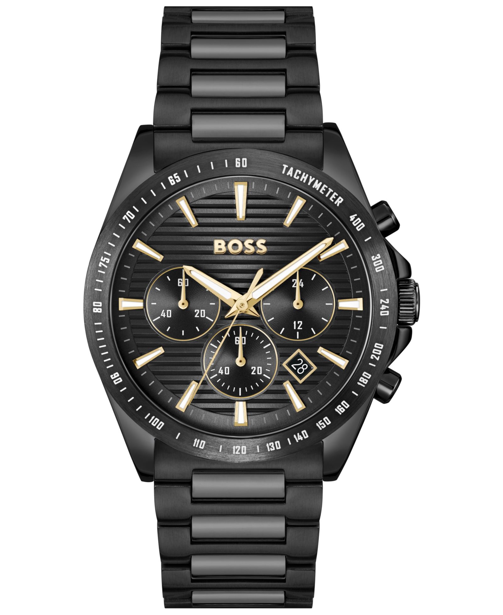 Hugo Boss Men's Strike Quartz Fashion Chrono Ionic Plated Black Steel Watch, 41mm
