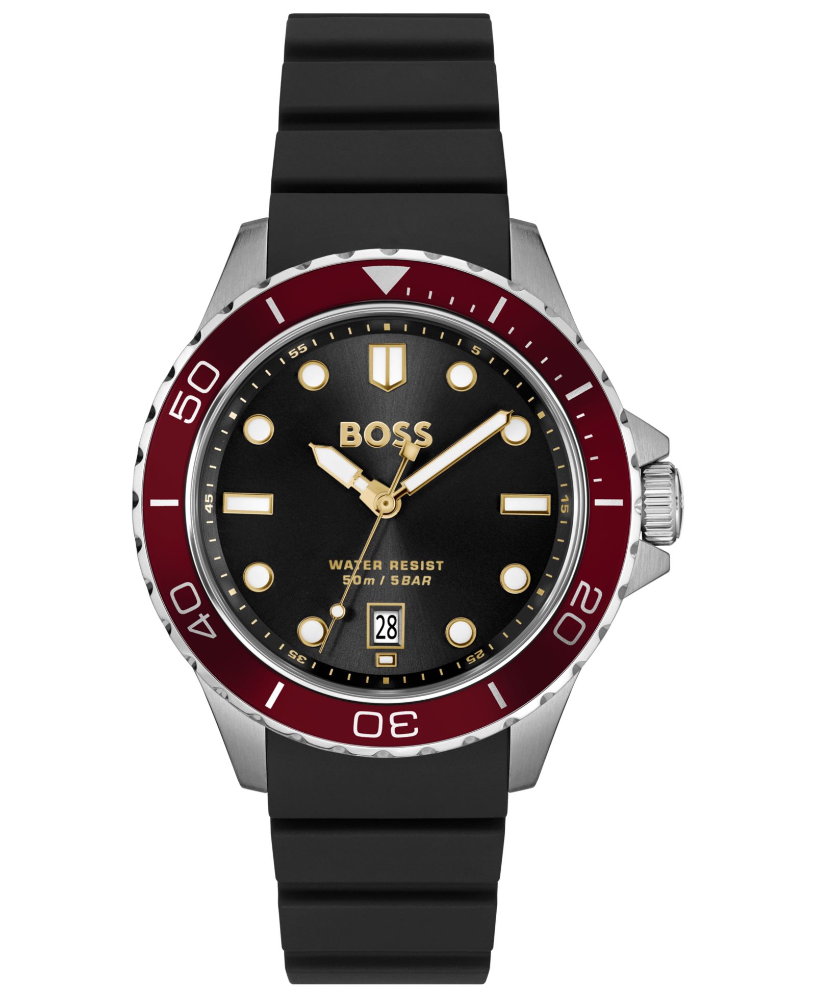 Hugo Boss Men's Troper Sport Quartz Basic Calendar Black Silicone Watch, 42mm