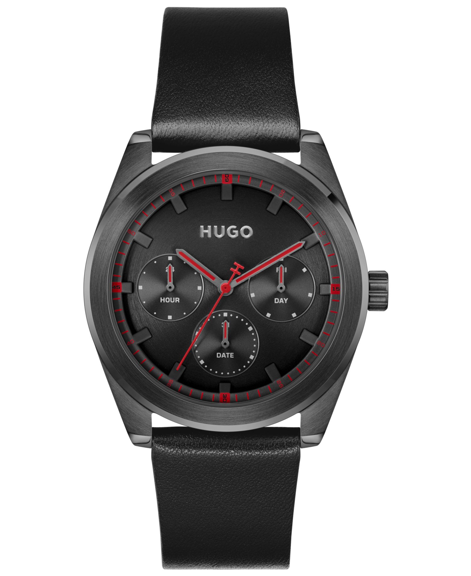 Hugo Boss Men's Bright Sport Quartz Multifunction Black Calfskin Watch, 42mm