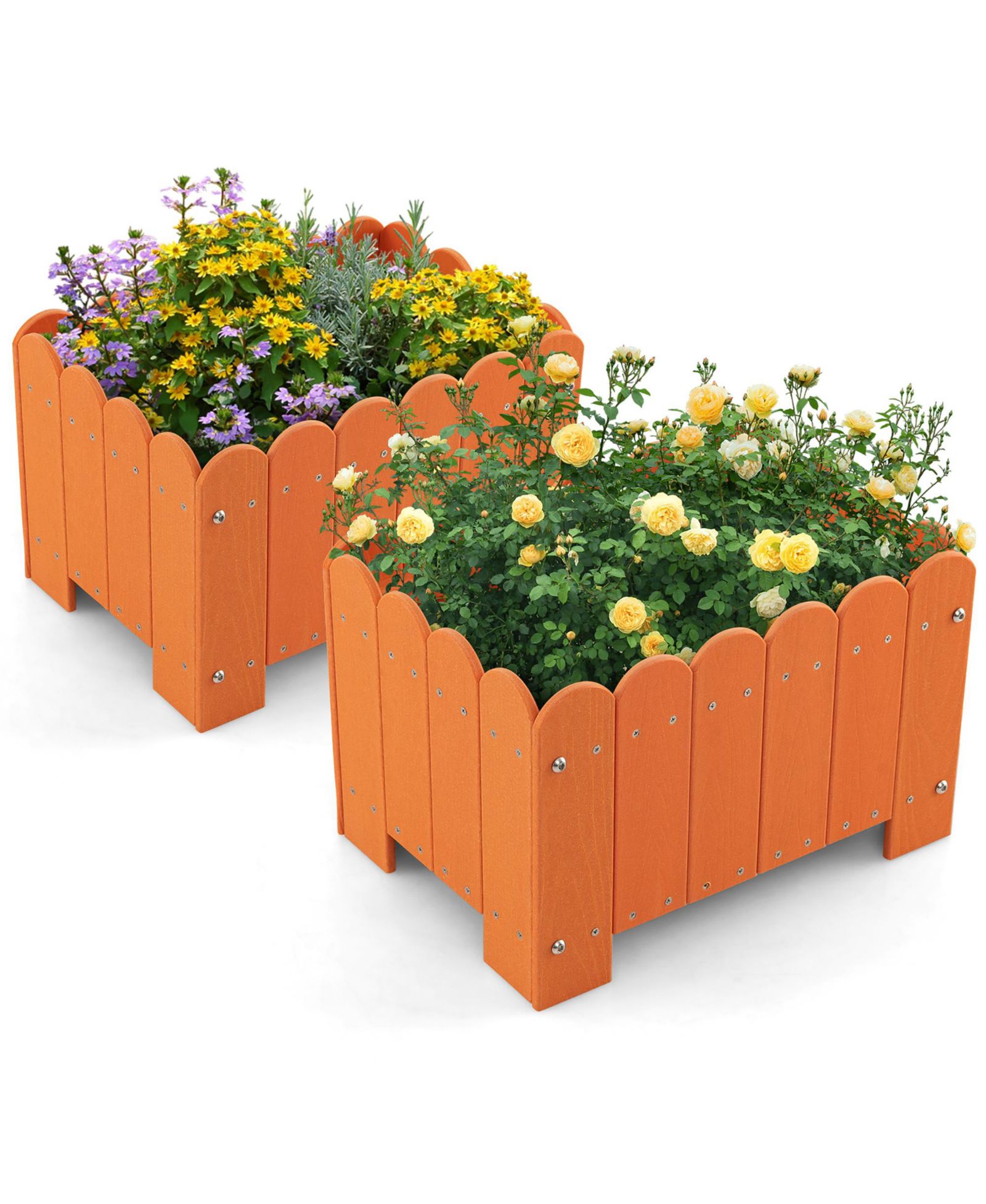 Gymax 2 Pack Rectangular Planter Box Weather-resistant HDPE Flower Pot w/ Drainage Gaps  18'' x 12.5'' x 12''