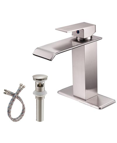 Greenspring Waterfall Single Hole Single-Handle Low-Arc Bathroom Faucet With Pop-up Drain Assembly in Brushed Nickel