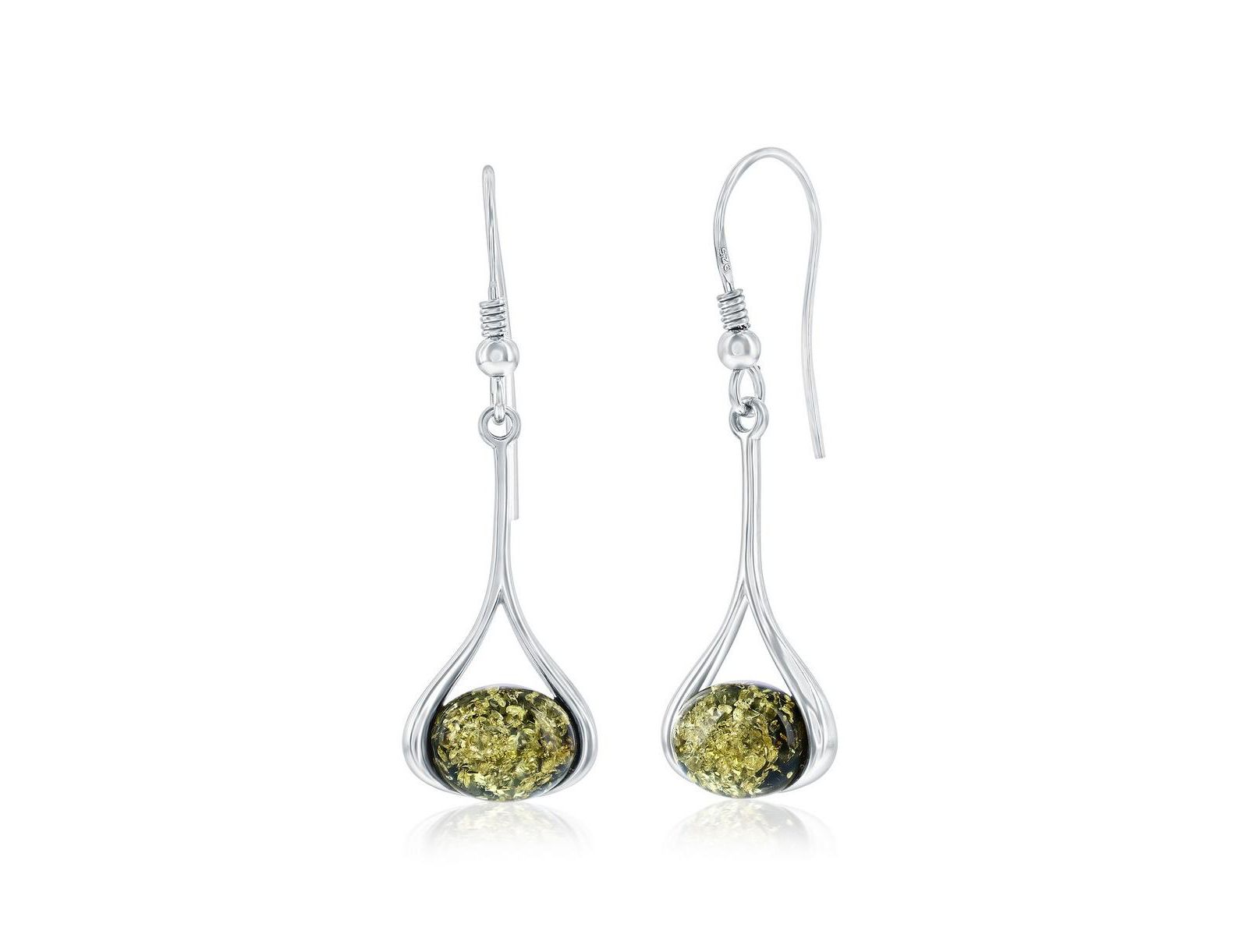 Sterling , Oval Amber, Pear-Shaped Earrings
