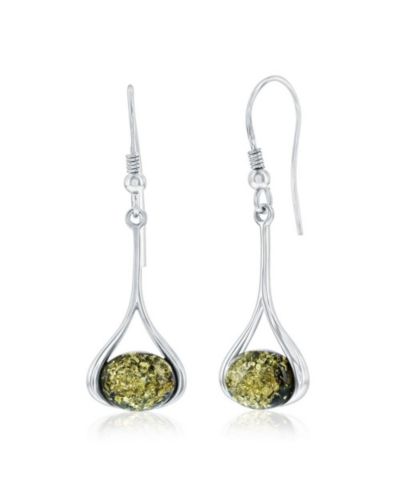 Sterling , Oval Amber, Pear-Shaped Earrings