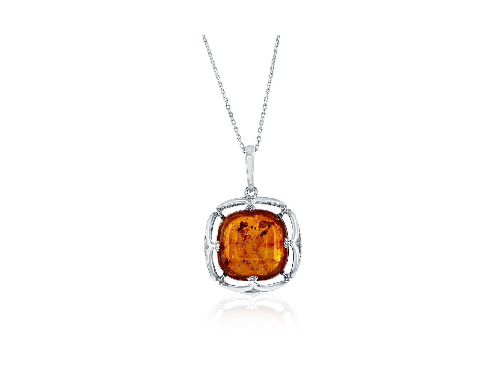 Sterling , Square Designed Amber Pendant