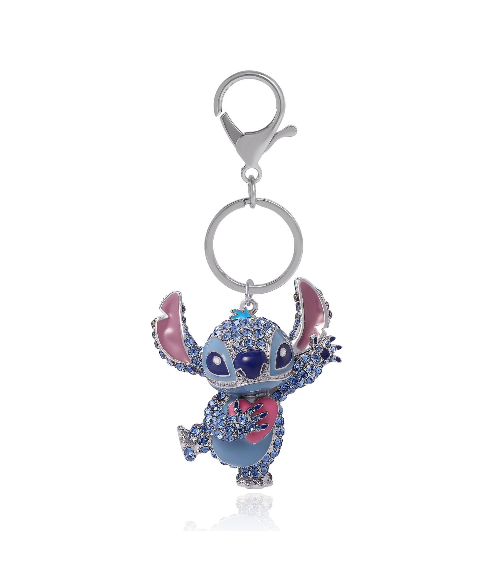 Disney Stitch Keychain Official License, Multicolored Pave Crystal Stitch Heart Charm Keychain, Disney Bag Charm