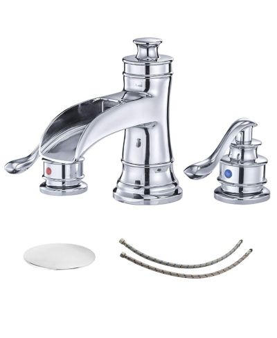 Greenspring 8 in. Waterfall Widespread 2-Handle Bathroom Faucet With Pop-up Drain Assembly in Spot Resist Polished Chrome