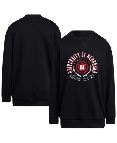 Adidas Women's Black Nebraska Huskers Oversized Crewneck Pullover Sweatshirt