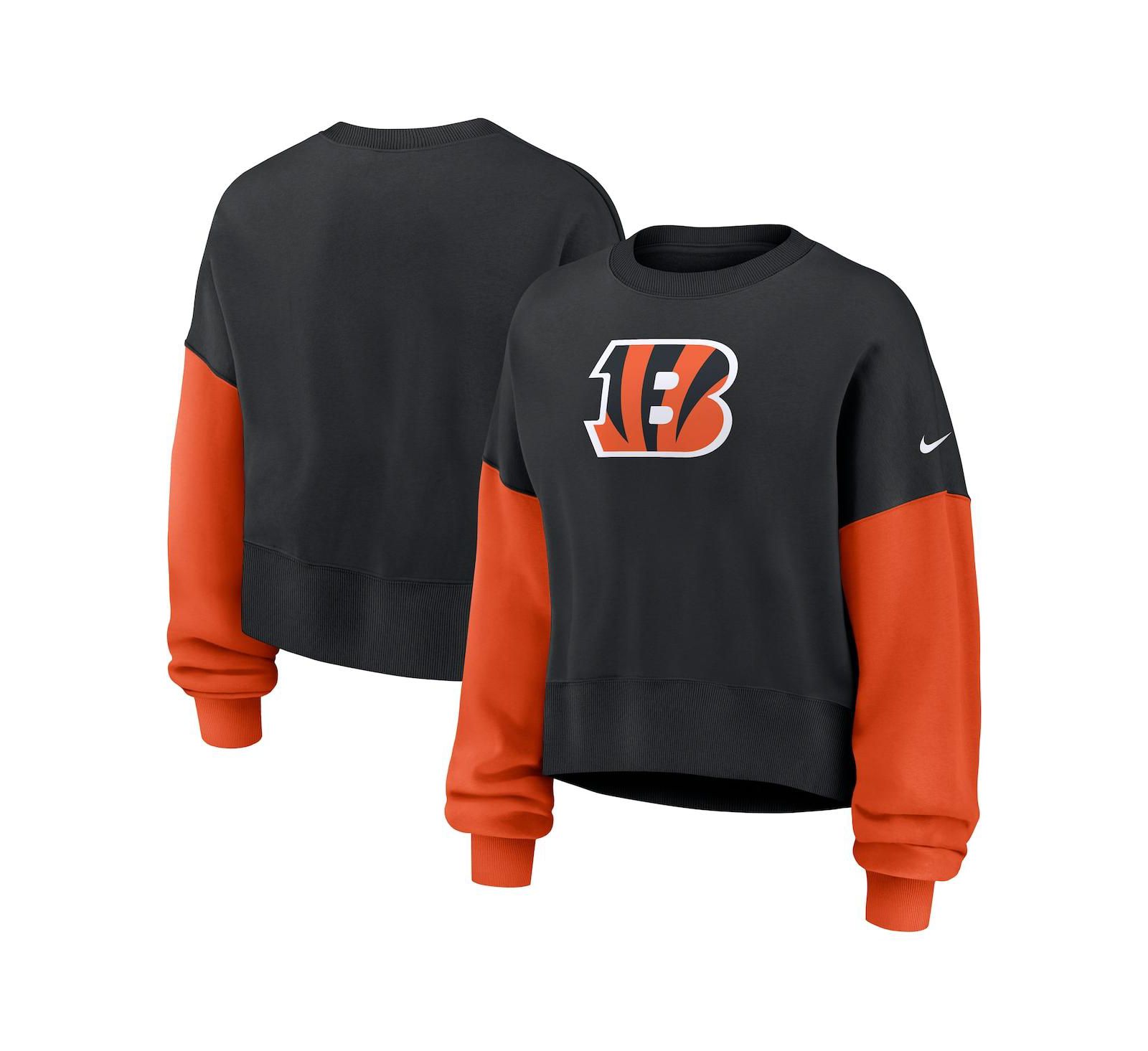 Nike Women's Black Cincinnati Bengals Oversized Color-Block Pullover Sweatshirt