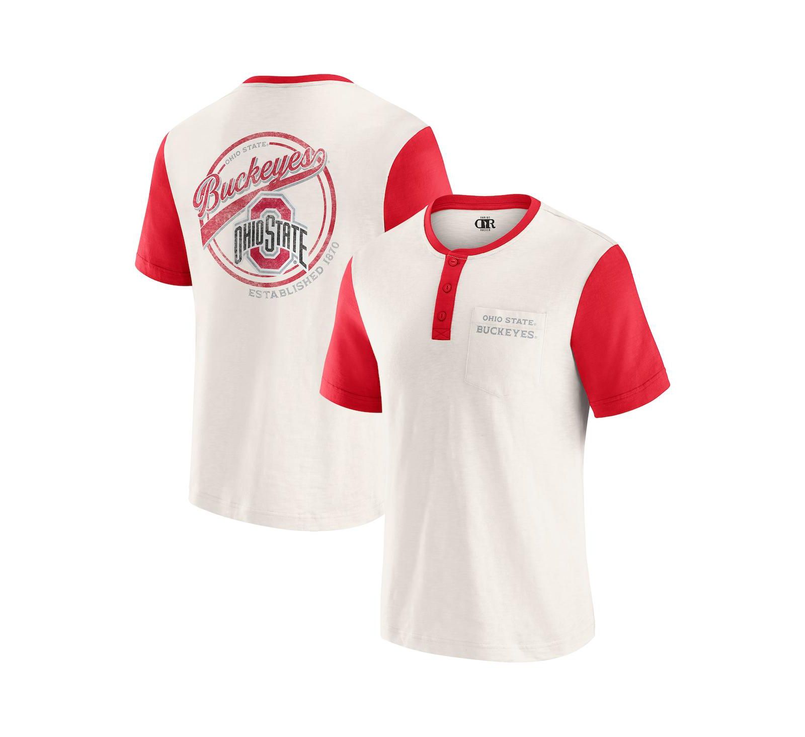 Мужская футболка Darius Rucker Collection by Fanatics Cream/Scarlet Ohio State Buckeyes Henley Color Block Slub