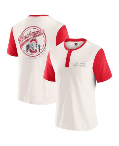Мужская футболка Darius Rucker Collection by Fanatics Cream/Scarlet Ohio State Buckeyes Henley Color Block Slub