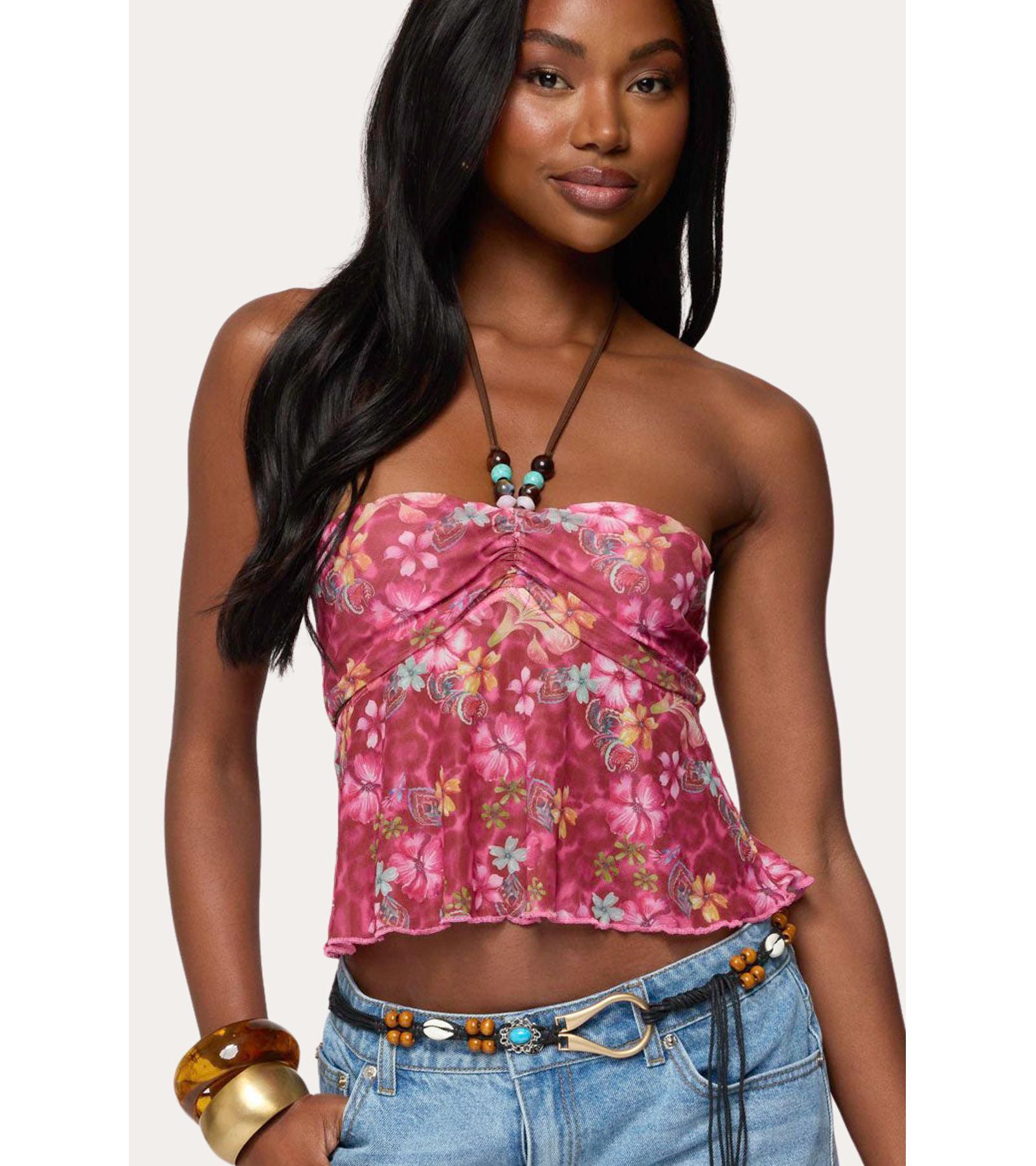 Женский топ Edikted Solana Floral Cut Out Halter