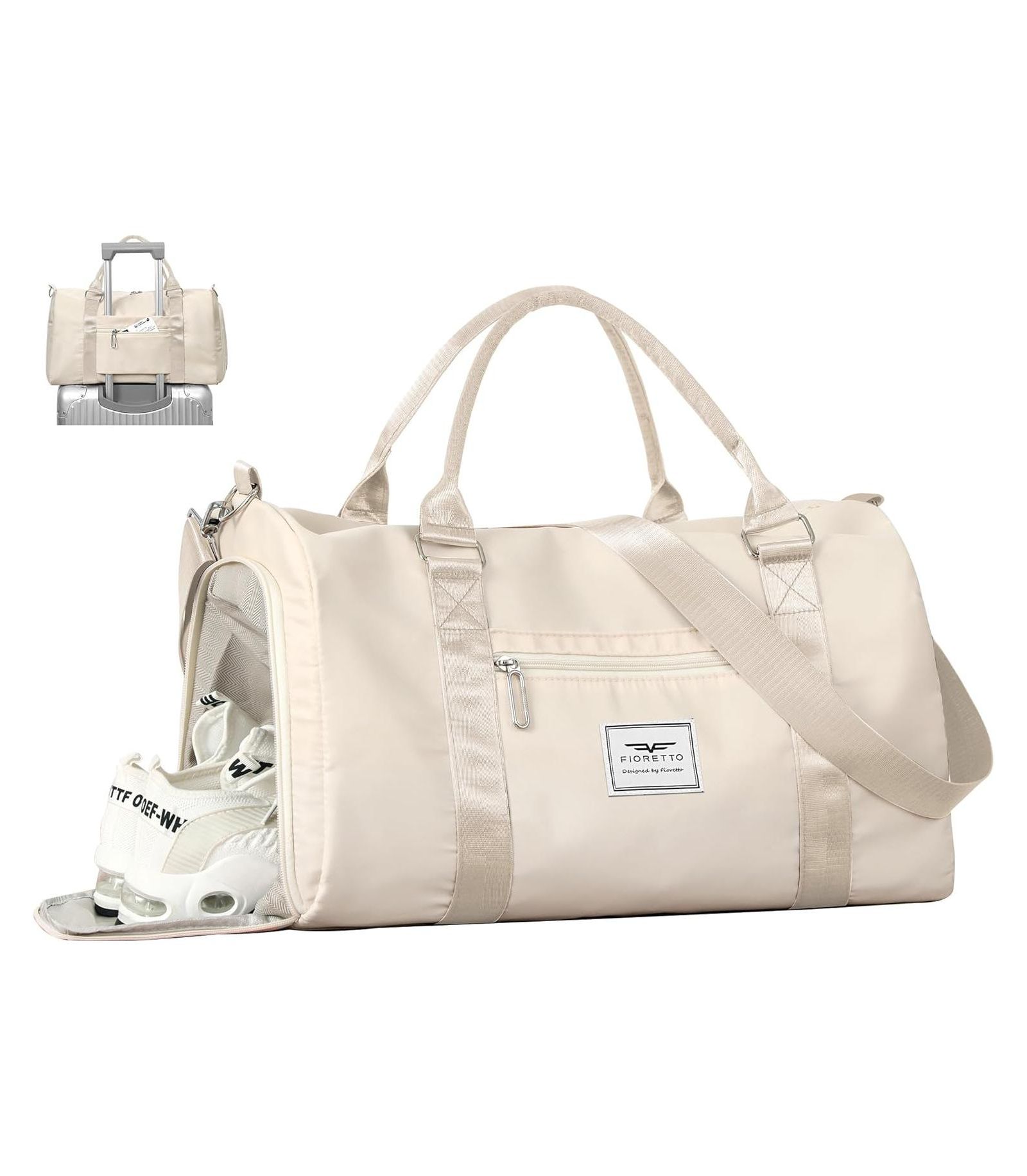 Urtala Womens Gym Tote Duffle Bag with Wet Pocket & Shoe Compartment, Sports Duffel Overnight Weekender Hospital Workout Carry on Bag for Girls, Ideal for Travel, Swimming, Dance, Ballet Beige