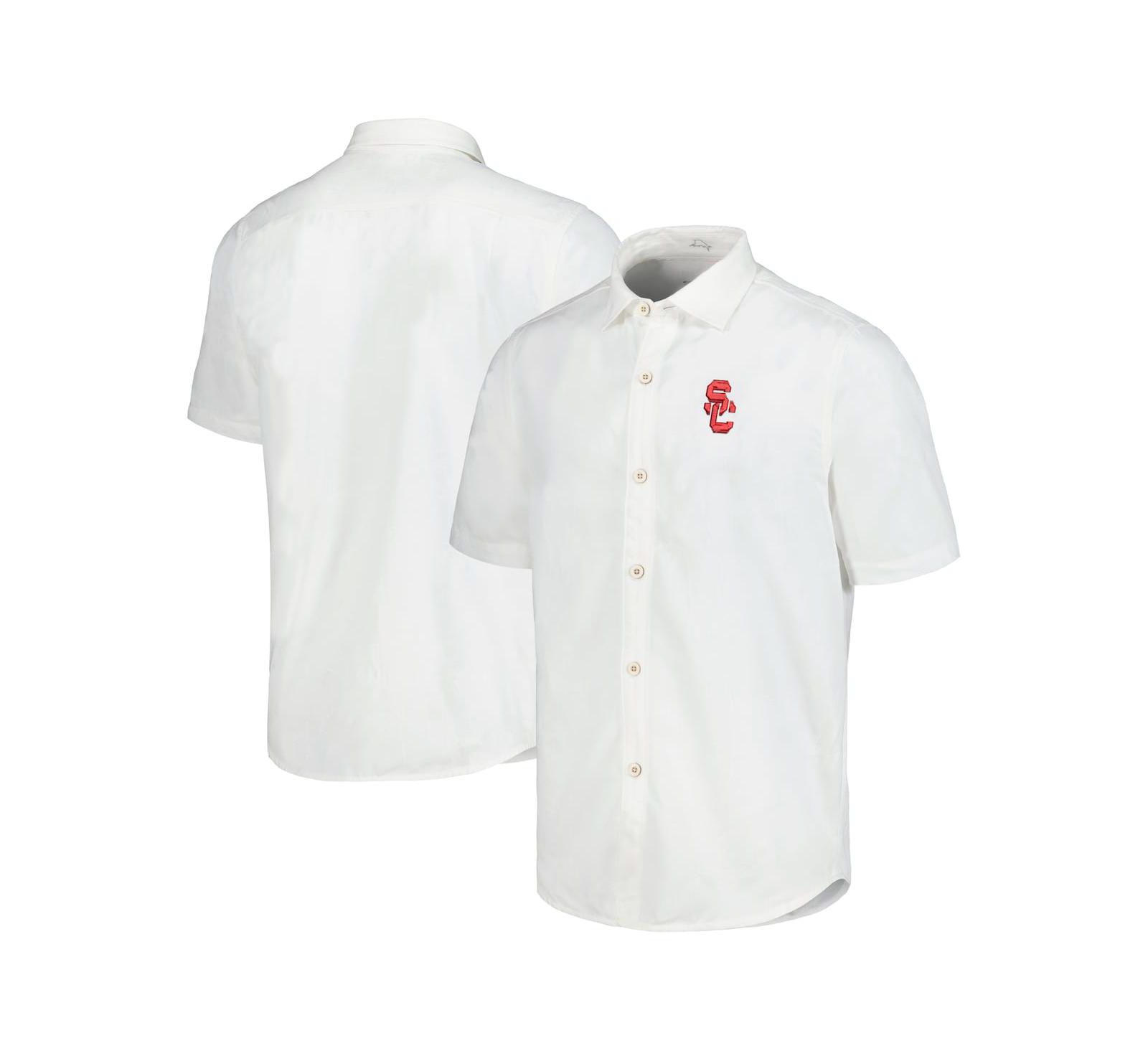 Мужская рубашка Tommy Bahama White USC Trojans Coconut Point Palm Vista IslandZone Camp Button-Up