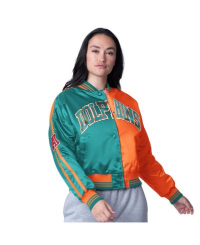 Женская атласная куртка Starter Miami Dolphins Zone Blitz, укороченная, бирюзово-оранжевая