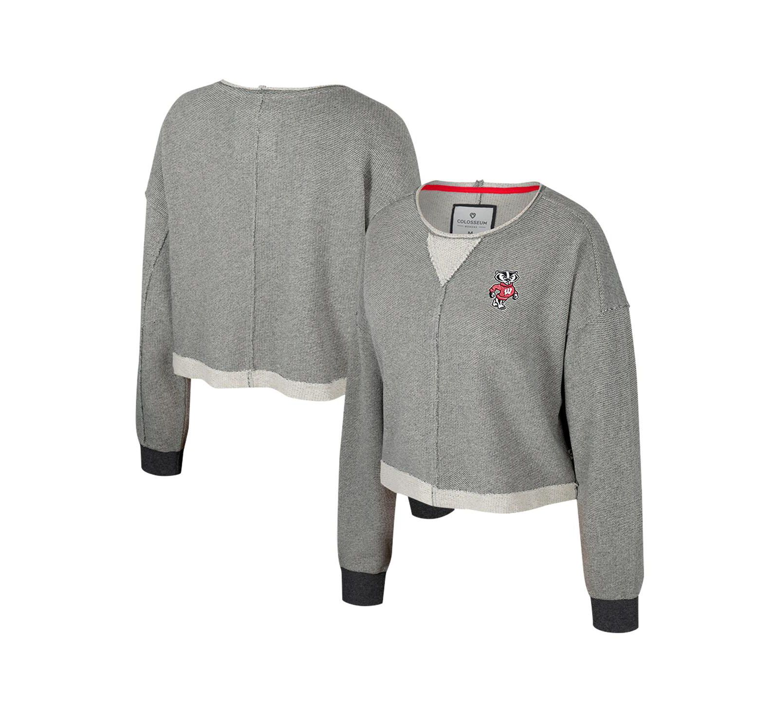 Colosseum Женская укороченная толстовка Colosseum Women's Charcoal Wisconsin Badgers Magnum Scoop Neck Cropped Pullover Sweatshirt