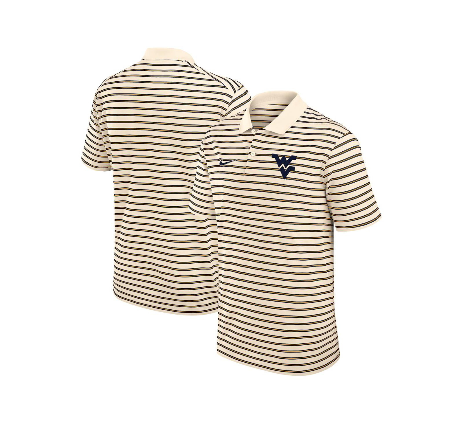 Nike Men's Cream West Virginia Mountaineers Solid Foundation Striped Performance Polo Shirt