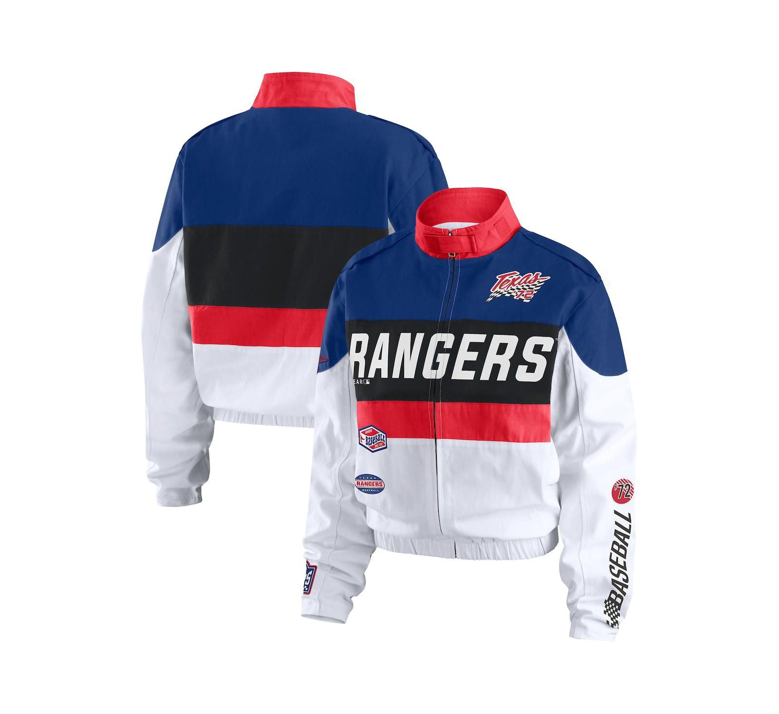 WEAR by Erin Andrews Women's Navy/White Texas Rangers Racing Full-Zip Jacket