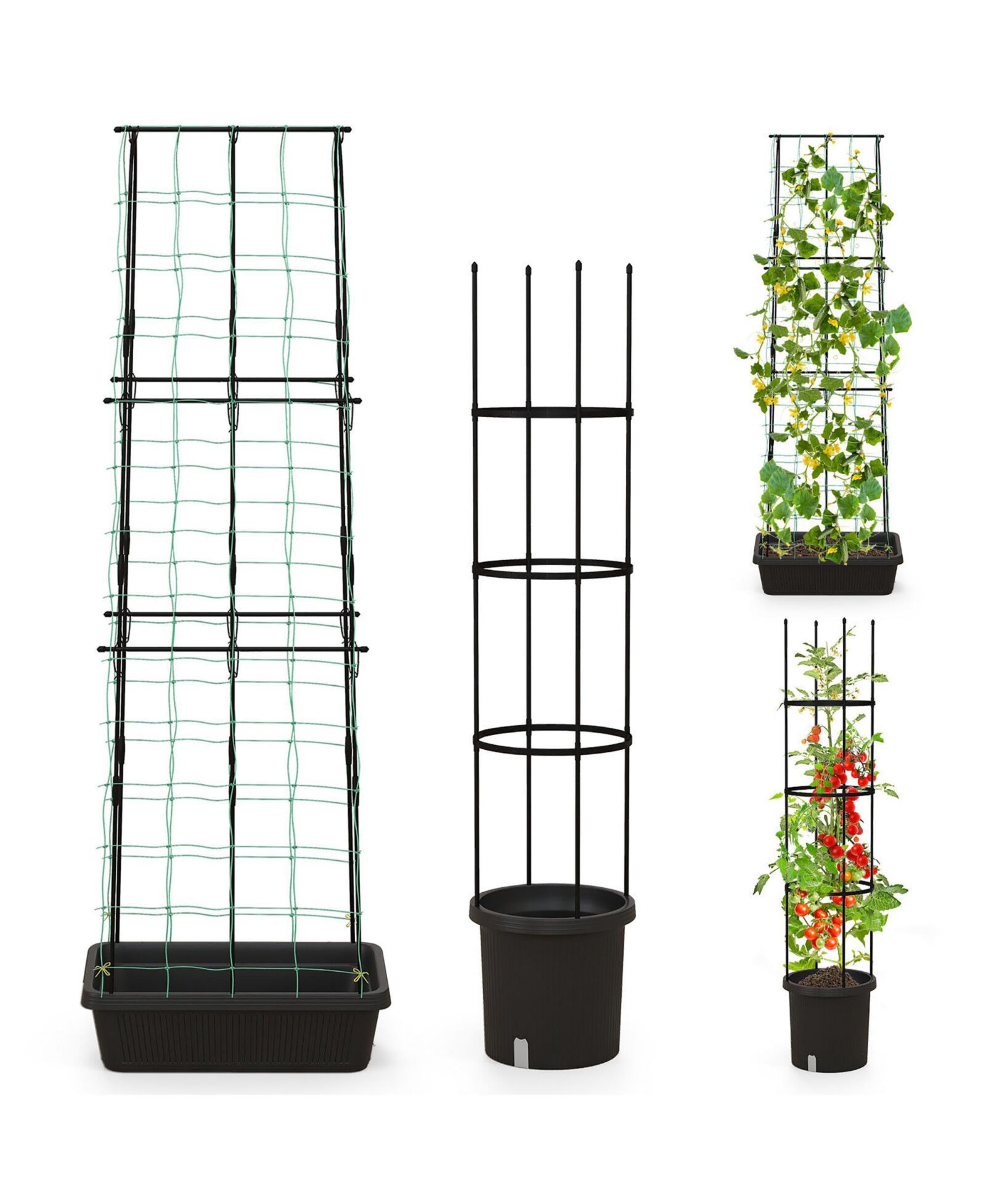 Gymax 12'' x 58.5'' 2 Pack Garden Planters w/ Trellis Adjustable Height & Self-watering System