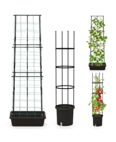 Gymax 12'' x 58.5'' 2 Pack Garden Planters w/ Trellis Adjustable Height & Self-watering System