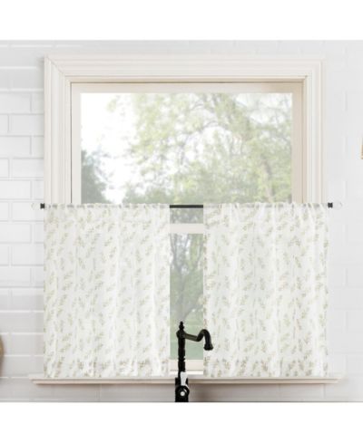 No. 918 Hollis Floral Leaf Sheer Rod Pocket Kitchen Curtain Tier Pair