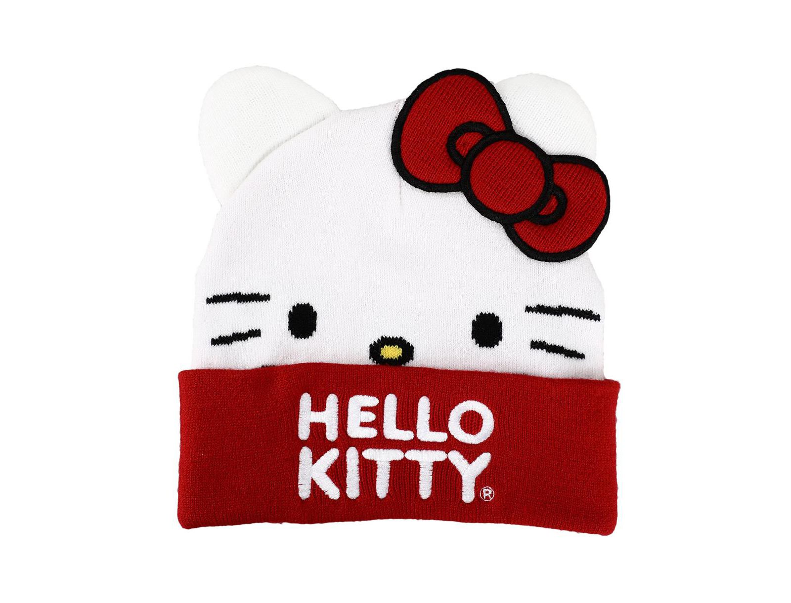 Hello Kitty Men's Sanrio Face Bow Embroidered Beanie Hat for Adults
