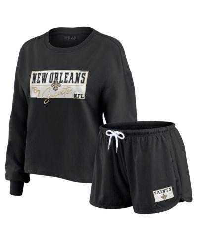 WEAR by Erin Andrews женский комплект из 2 предметов: лонгслив и шорты для отдыха, черный, New Orleans Saints Heavy Rugby