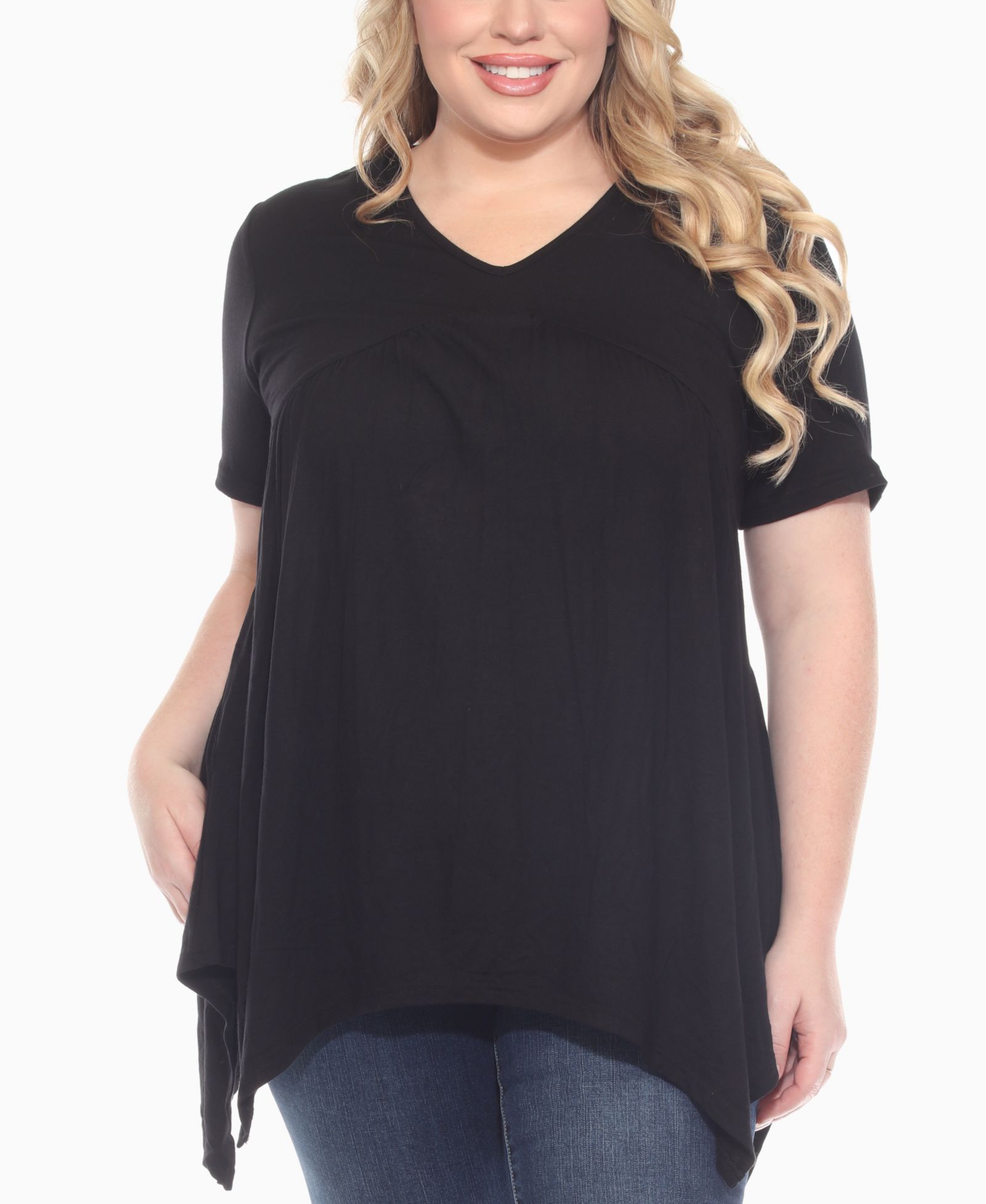 White Mark Plus Size Short Sleeve Shirred Front Knit Top