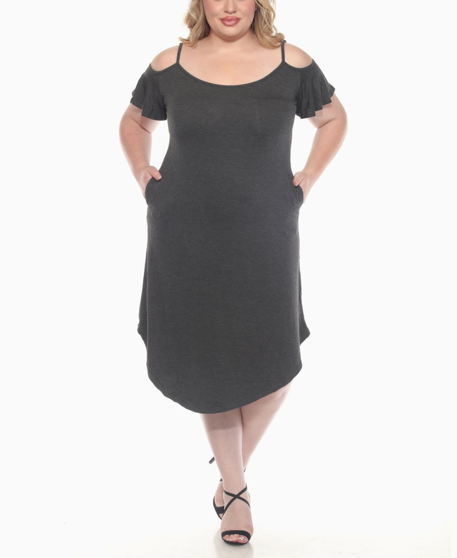 White Mark Plus Size Casual Scoop Neck Flutter Sleeve Knee Length Dress
