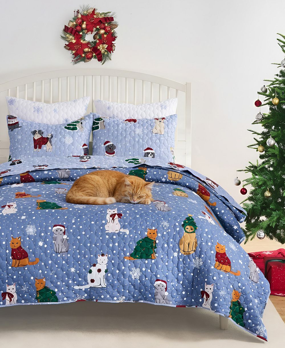 Greenland Home Fashions Winter Whiskers Holiday 3-Pc. Quilt Set, Full/Queen
