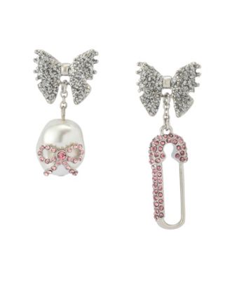Серьги Betsey Johnson с искусственным камнем и жемчугом в виде английской булавки