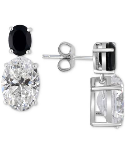 White Quartz 9-1/2 ct. t.w. and Black Onyx 8 x 6 mm Oval Drop Earrings in Sterling Silver