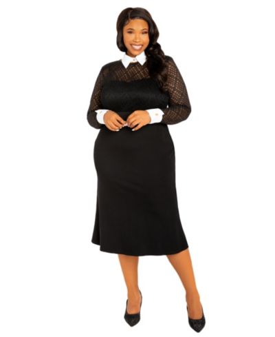 Платье миди Buxom Couture Plus Size с воротником и кружевом