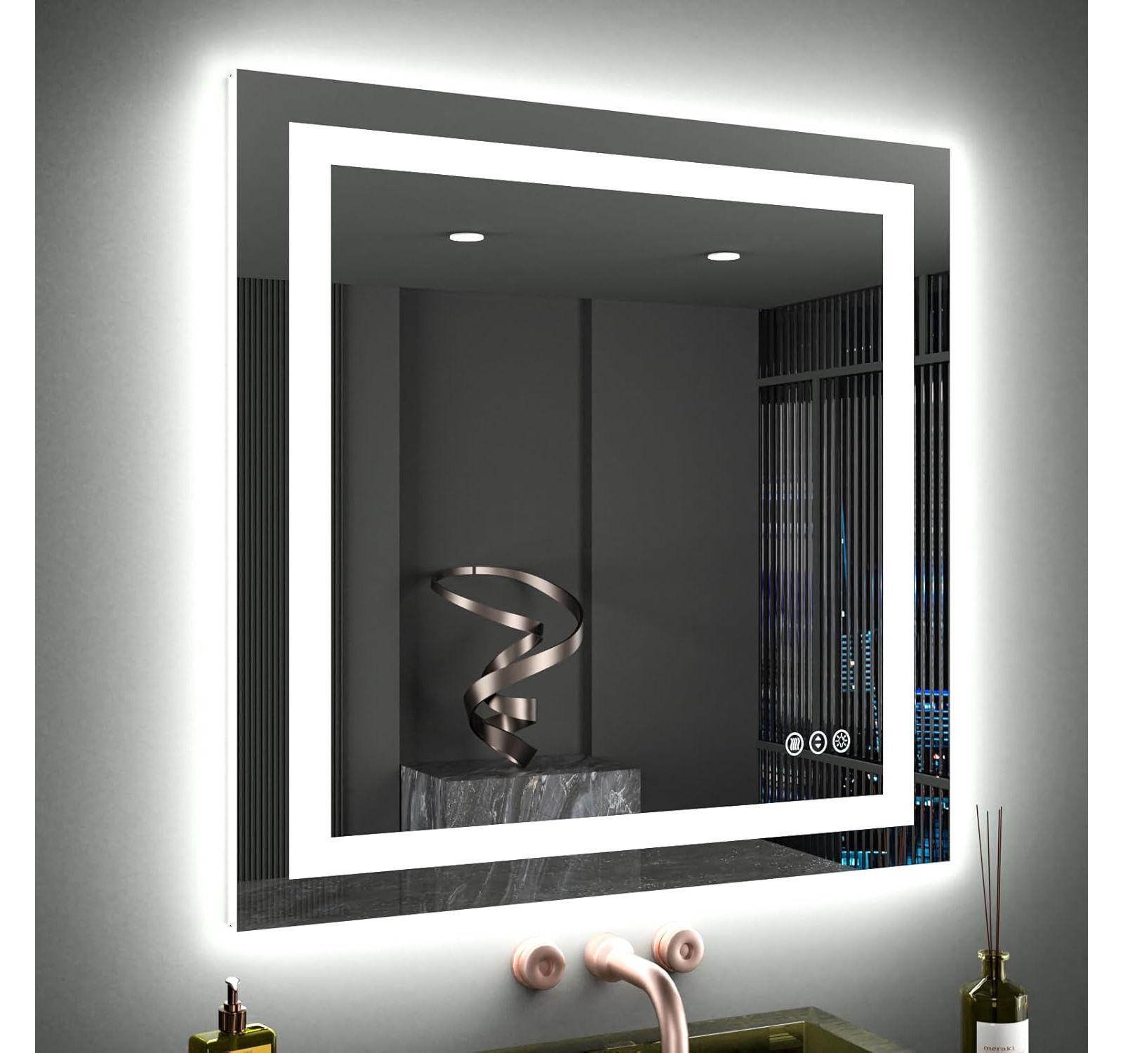 Настенное LED зеркало для ванной Amorho с фронтальной и контурной подсветкой, с регулировкой яркости