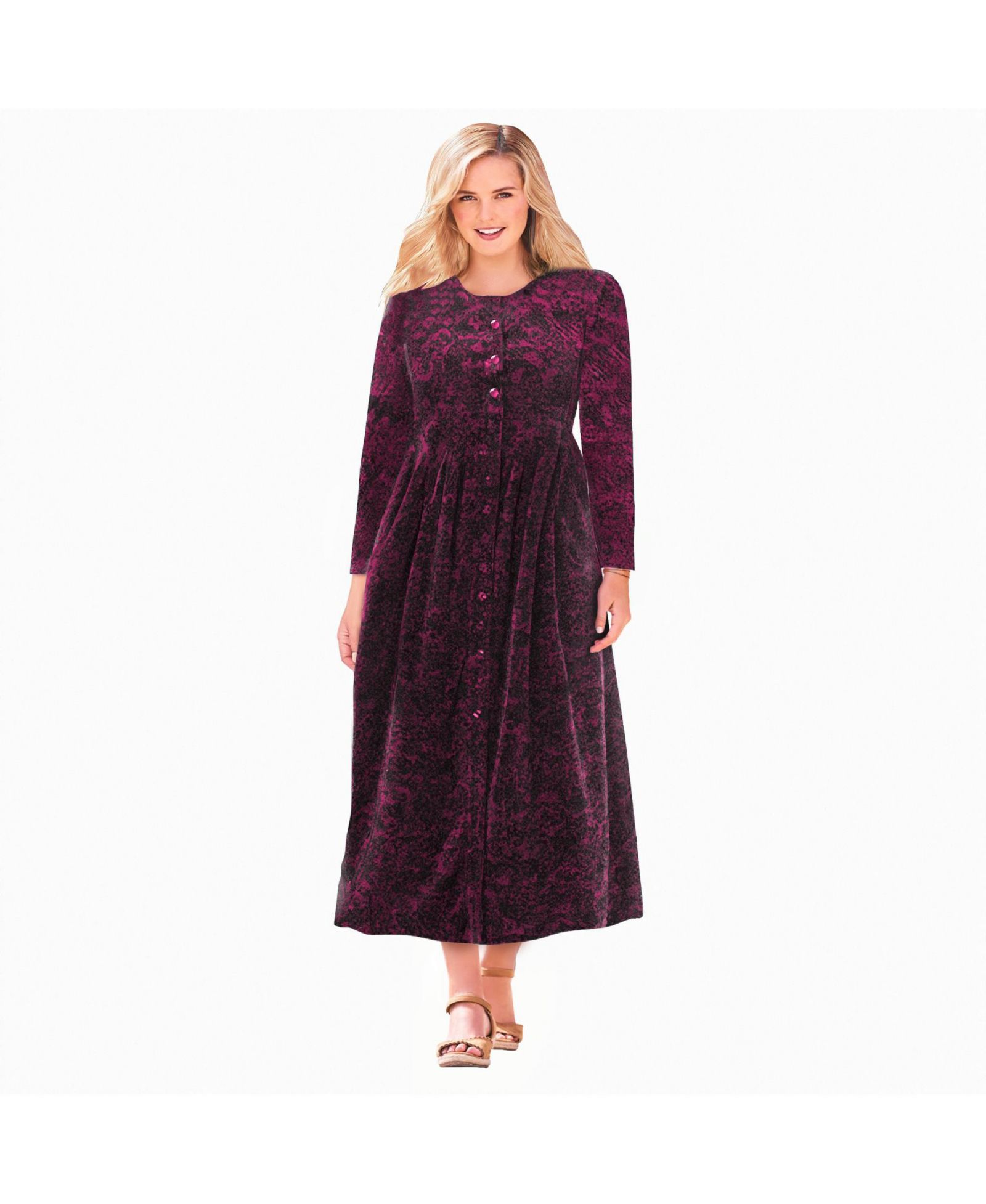 Woman Within Платье из велюра Plus Size с 21 пуговицами