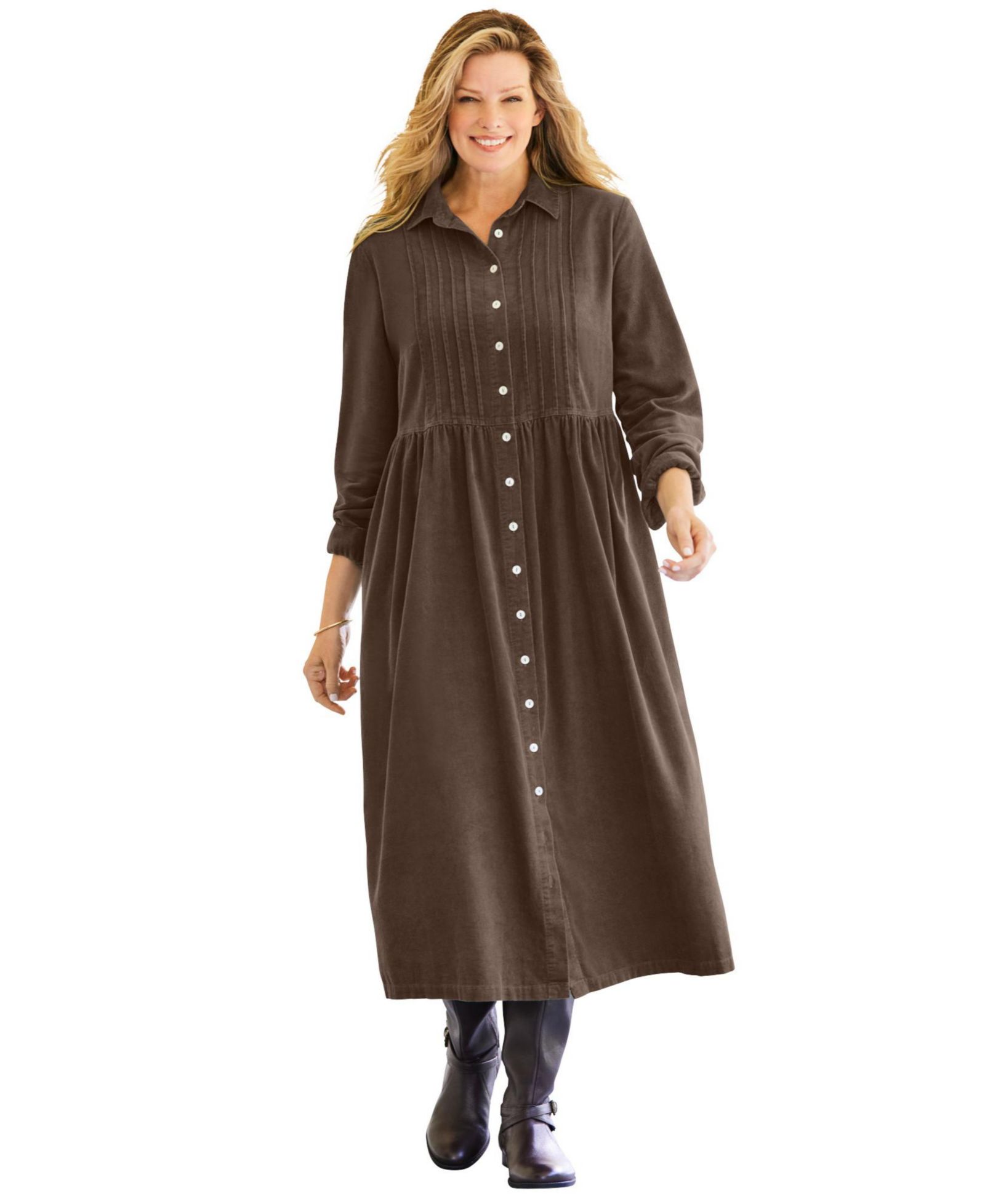 Woman Within Women's Within Button Front Corduroy Dress