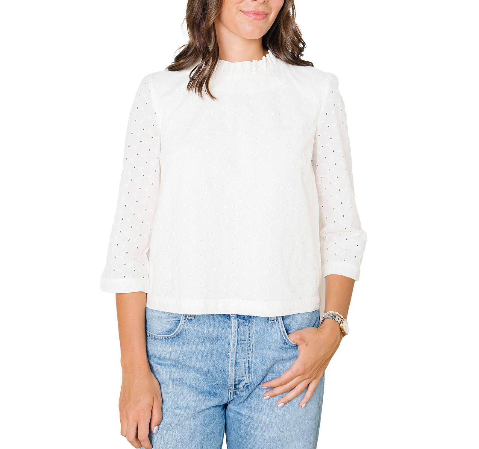 Hope & Henry Женский топ Hope and Henry Organic Ruffle Neck Eyelet
