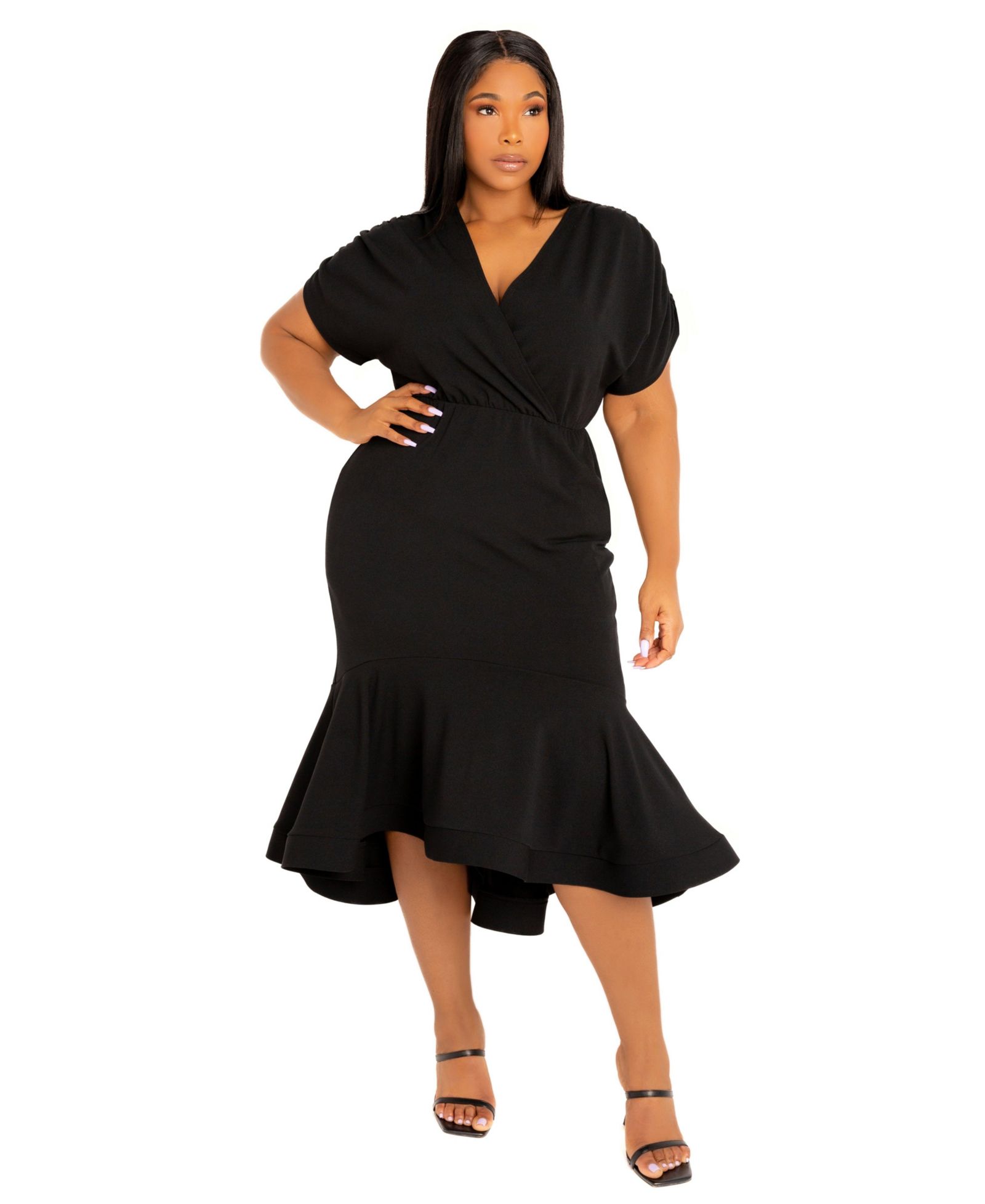 Женское миди-платье Plus Size V-Neck Flounce от Buxom Couture