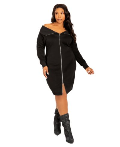 Женское платье-свитер Buxom Couture Plus Size Off Shoulder Zip-up