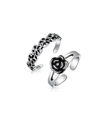 Bling Jewelry кольцо на палец Midi Band с цветами Daisy и черной розой из серебра.925 (набор из 2 шт)