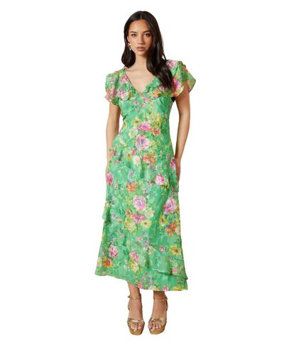 Oasis Женское миди-платье Jacquard с рюшем на рукавах