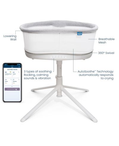 HALO Baby BassiNest Connected Swivel Sleeper 3.0 - Smart Bassinet with AutoSoothe, Easy Lowering Wall