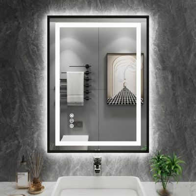 Amorho LED Bathroom Mirror with Frame, Front Light and Backlit, Stepless Dimmable, Anti-Fog, Shatter-Proof, Memory, 3 Colors, Double LED Vanity Mirror