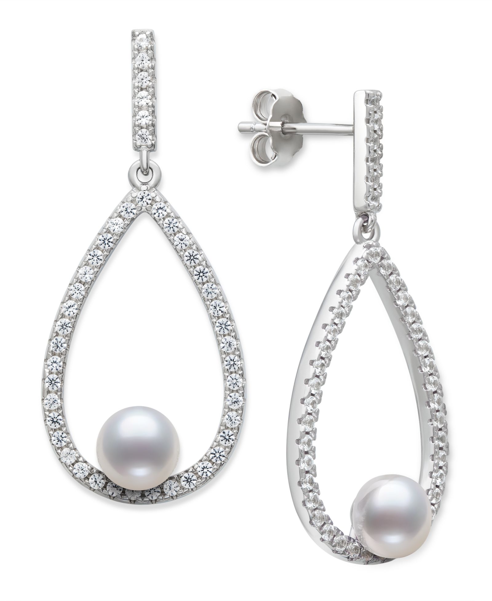 Belle de Mer Cultured Freshwater Button Pearl (6-7mm) and Lab Created Sapphire(1 3/4 ct.t.w) Earrings in Sterling Silver