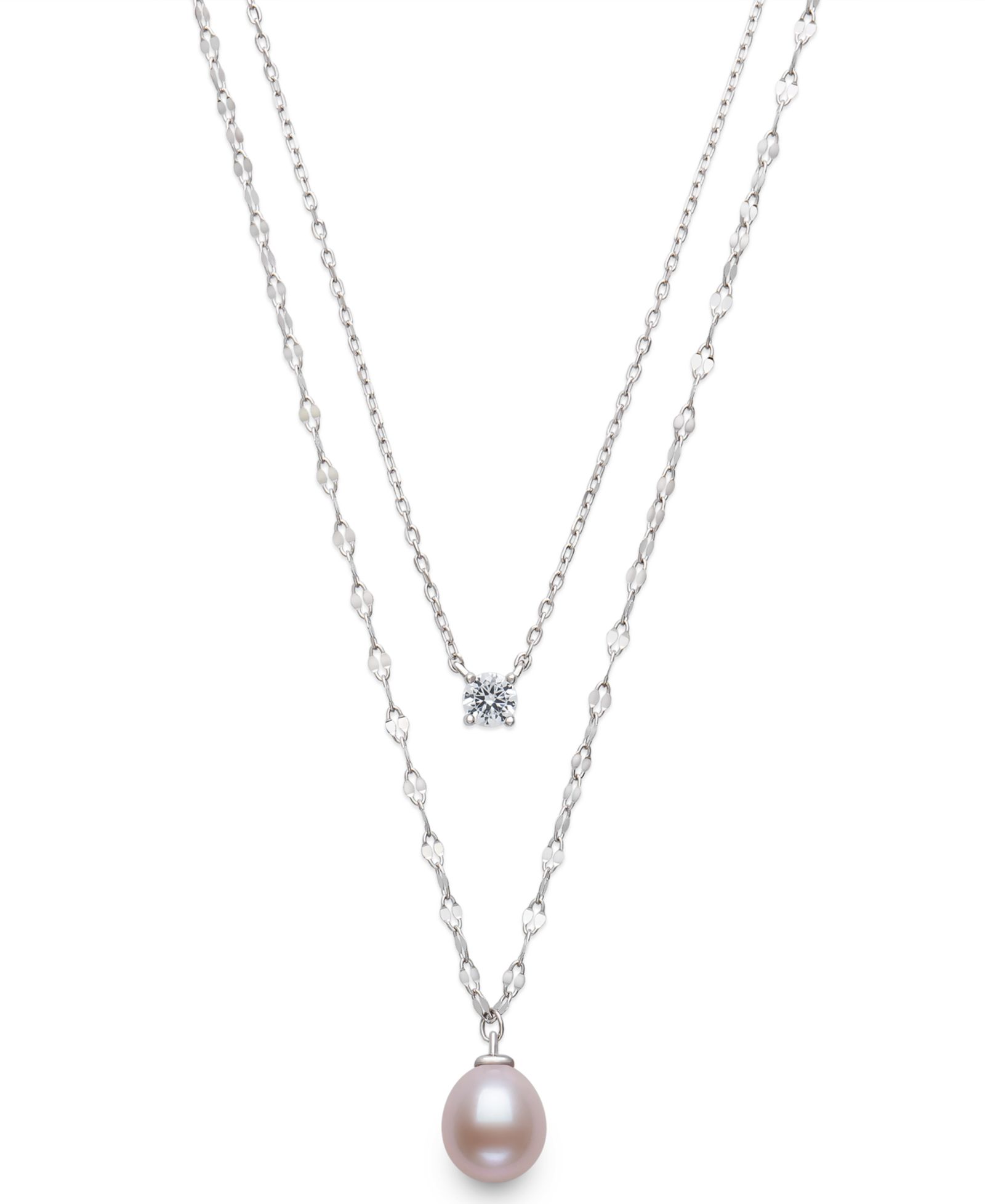 Belle de Mer Freshwater Blush Pink Drop Pearl (8-9mm) and Lab Created Sapphire Necklace in Sterling Silver