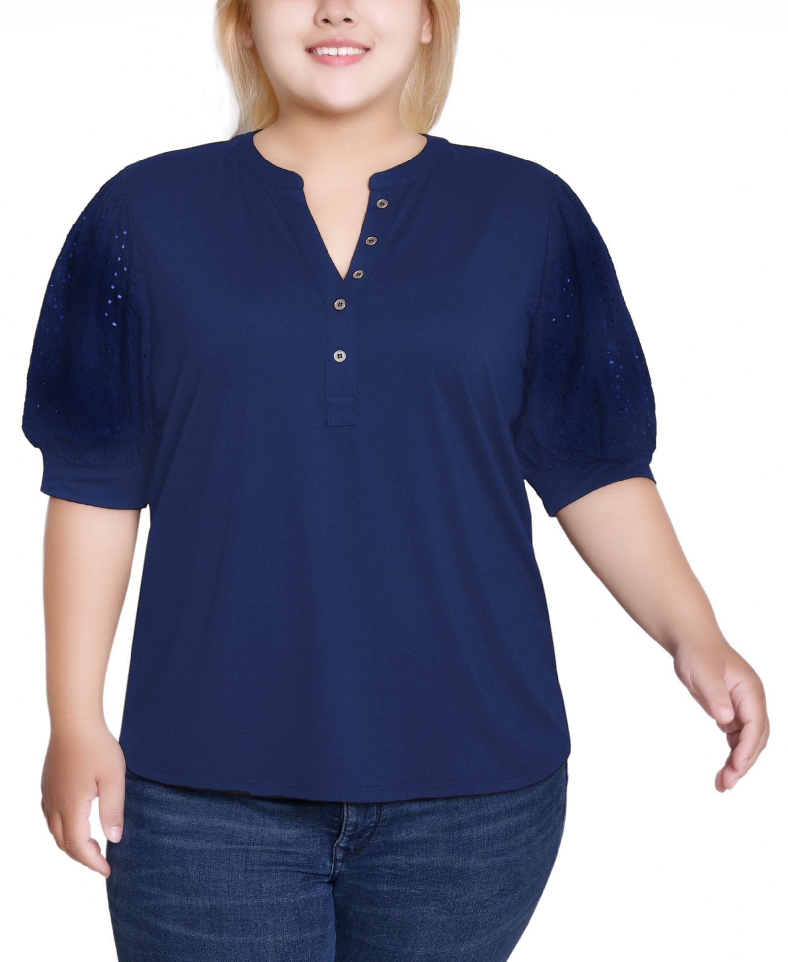 NY Collection Plus Size Puff Elbow Sleeve Top