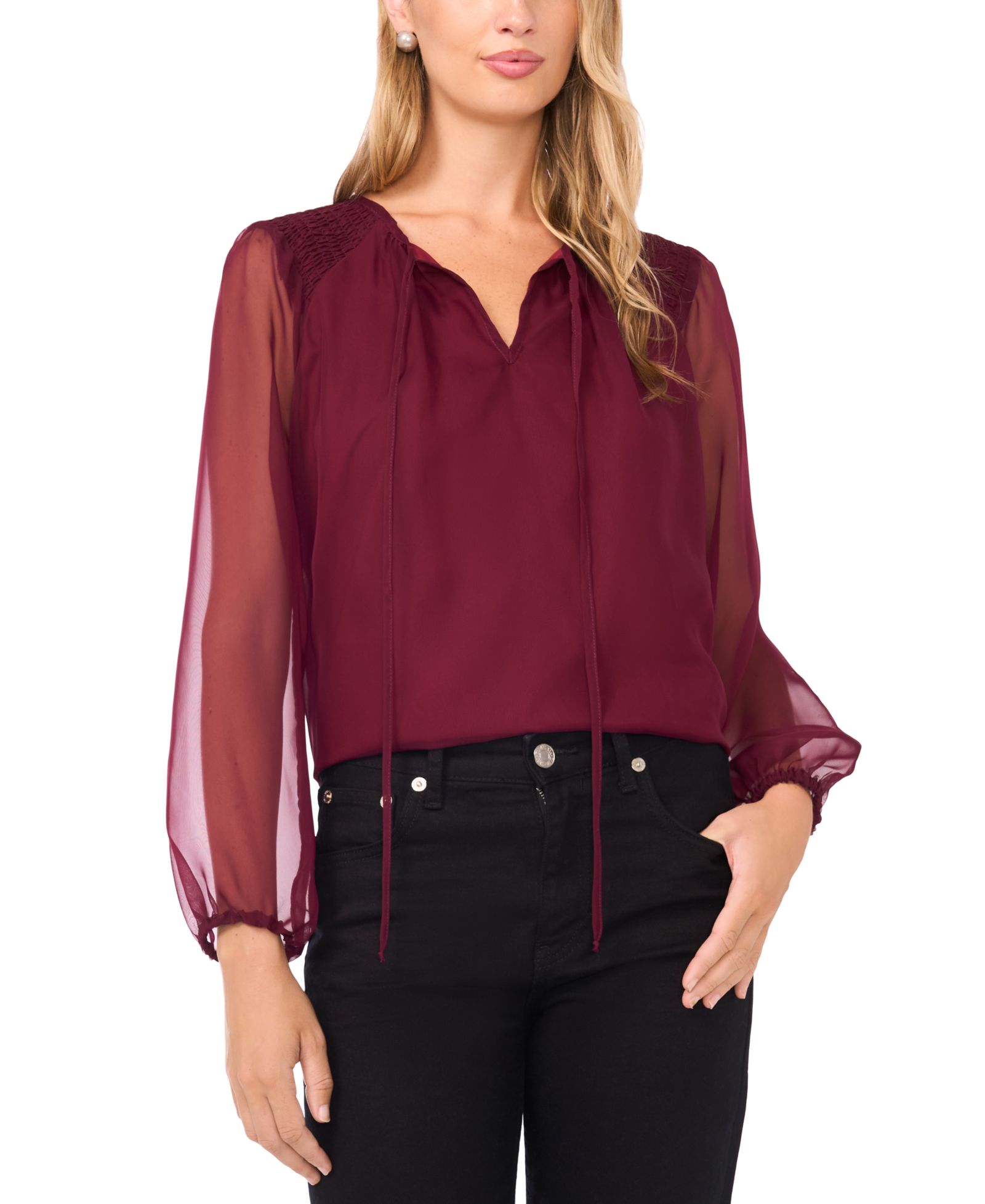 Vince Camuto Women's Balloon Sleeve V-Neck Top