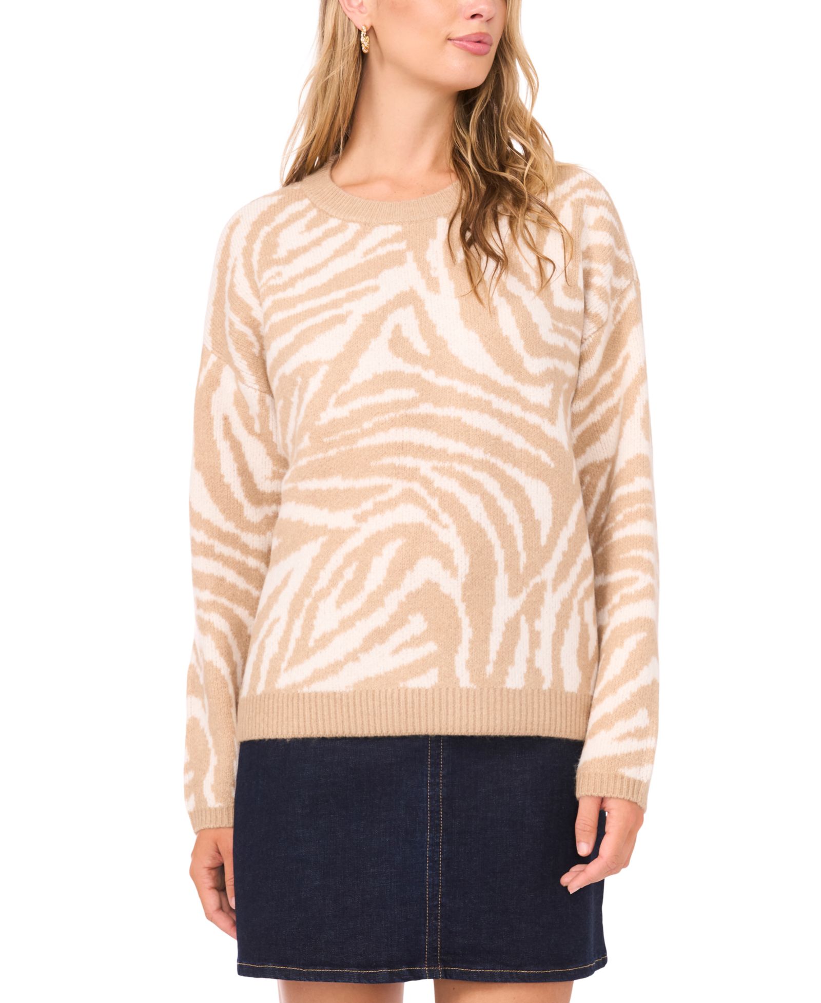 Женский джемпер Vince Camuto Crewneck Zebra Print Jacquard Long-Sleeve