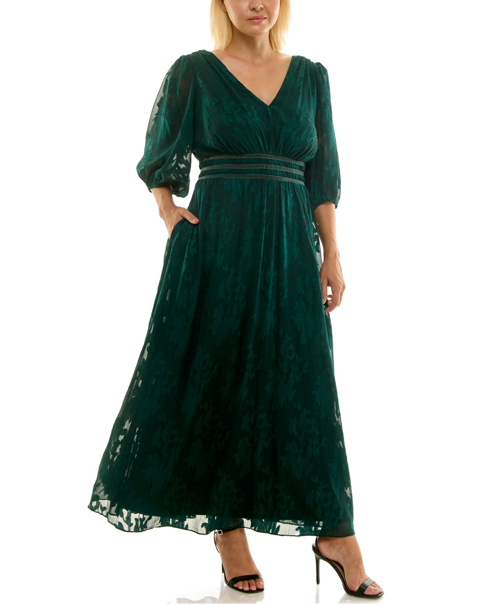 Taylor Plus Size Jacquard Chiffon Maxi Dress