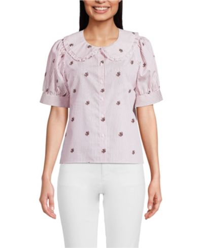 Женская хлопковая рубашка Lands' End Puff Sleeve Statement Collar