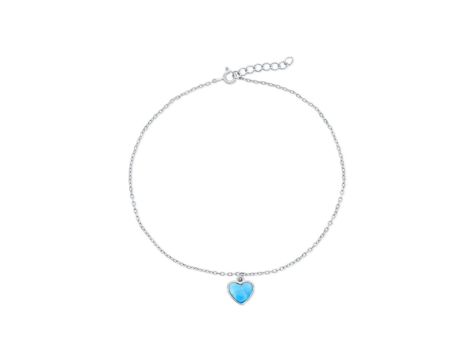 Sterling , Larimar Heart Charm Anklet